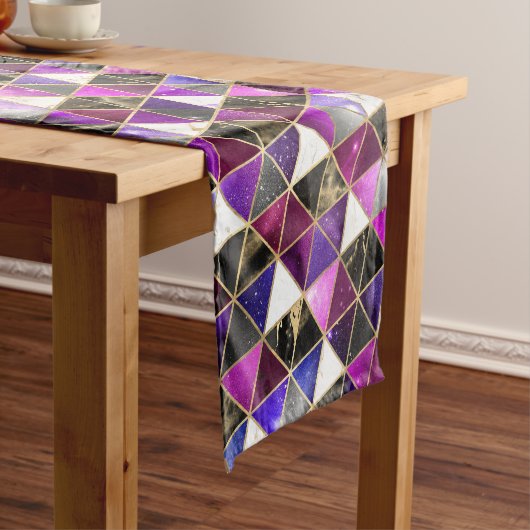 水彩等角投影(金ゴールドと大理石銀河系) ショートテーブルランナー (インサイチュ)