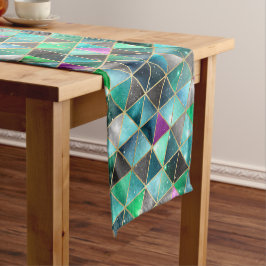 水彩等角投影(金ゴールドと大理石銀河系) ショートテーブルランナー