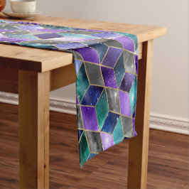 水彩等角投影(金ゴールドと大理石銀河系) ショートテーブルランナー