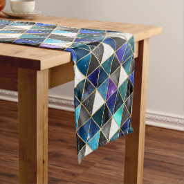 水彩等角投影(金ゴールドと大理石銀河系) ショートテーブルランナー