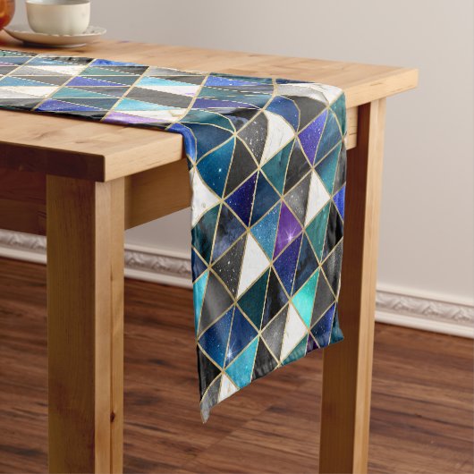 水彩等角投影(金ゴールドと大理石銀河系) ショートテーブルランナー (インサイチュ)