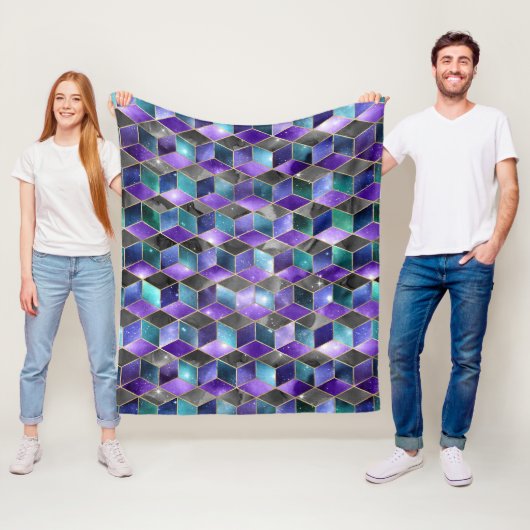 水彩等角投影(金ゴールドと大理石銀河系) フリースブランケット (インサイチュ)