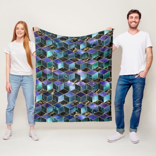 水彩等角投影(金ゴールドと大理石銀河系) フリースブランケット (インサイチュ)