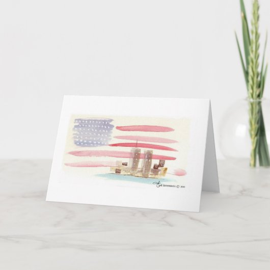 水彩米国国旗とトレードタワーズカード カード (正面)