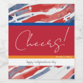 水彩米国国旗とレッドバンド7月4日 ワインラベル (シングルラベル)