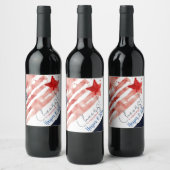 水彩米国国旗と7月4日レッドスター ワインラベル (ボトル)