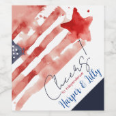 水彩米国国旗と7月4日レッドスター ワインラベル (シングルラベル)