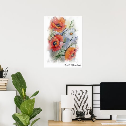 水彩紅ケシ ポスター (ホームオフィス)