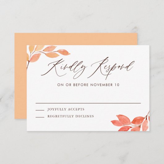 水彩紅葉ウェディングRSVP エンクロージャーカード (正面/裏面)