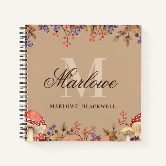 水彩紅葉タンブラウンモノグラムスクリプト ノートブック (正面)