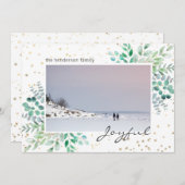 水彩紅葉フォト金ゴールドスタークリスマス シーズンカード (正面/裏面)