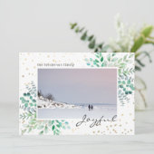 水彩紅葉フォト金ゴールドスタークリスマス シーズンカード (スタンド正面)