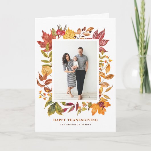 水彩紅葉フレームハッピー感謝祭 シーズンカード (正面)