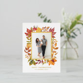 水彩紅葉フレームハッピー感謝祭 箔シーズンポストカード (立ち正面)