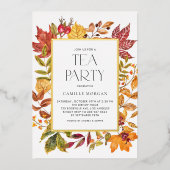 水彩紅葉フレームブライダル茶パーティー 箔招待状 (正面)