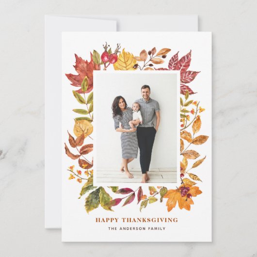 水彩紅葉フレーム感謝記念写真 シーズンカード (正面)