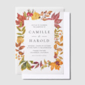 水彩紅葉フレーム秋の結婚式 ベラム紙招待状 (オフセット)