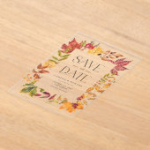 水彩紅葉フレーム秋日付の保存 アクリル招待状 (レイダウン)