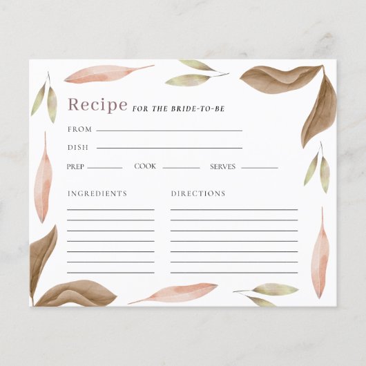 水彩紅葉ブライダルシャワーレシピカード (正面)