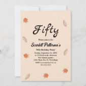 水彩紅葉ベージュ秋50誕生日 招待状 (正面)