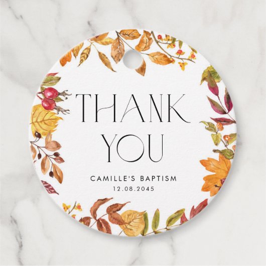 水彩紅葉リースバプテスマありがとう フェイバータグ (正面)