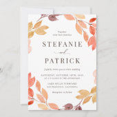 水彩紅葉リース秋の結婚式 招待状 (正面)