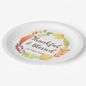 水彩紅葉リース秋感謝祭 ペーパープレート (アングル)