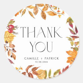 水彩紅葉リース結婚ズサンキュー ラウンドシール