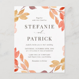 水彩紅葉リース結婚ズ インビテーションポストカード