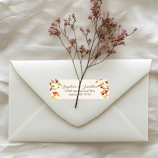 水彩紅葉結婚差出人住所 ラベル