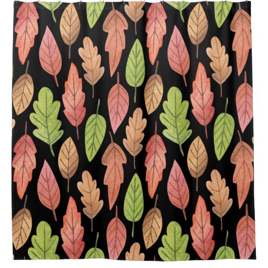 水彩紅葉：シームレスパターン シャワーカーテン (正面)