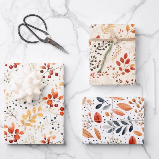 水彩紅葉 – 優しい秋エレガンス ラッピングペーパーシート (正面)