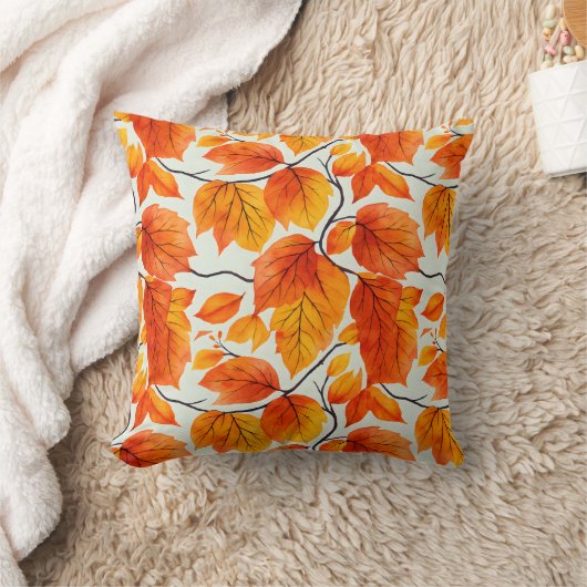 水彩紅葉-鮮やか秋の葉 クッション (ブランケット)