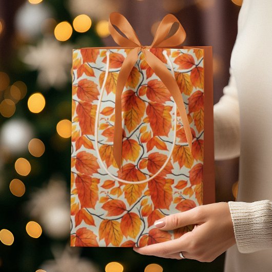 水彩紅葉-鮮やか秋の葉 ミディアムペーパーバッグ