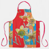 水彩紅黄色の花フローラエプロン エプロン (正面)