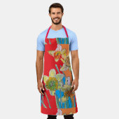 水彩紅黄色の花フローラエプロン エプロン (着用した状態)