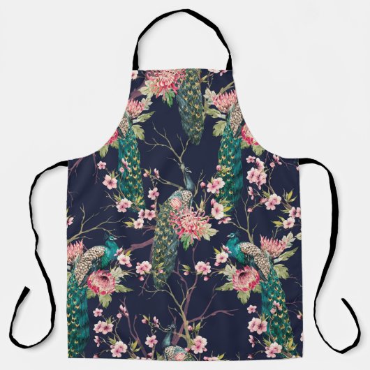 水彩紋様孔雀 エプロン (正面)