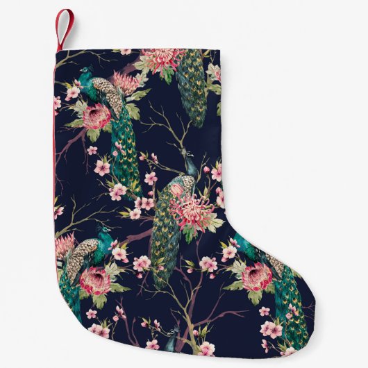 水彩紋様孔雀 スモールクリスマスストッキング (正面)