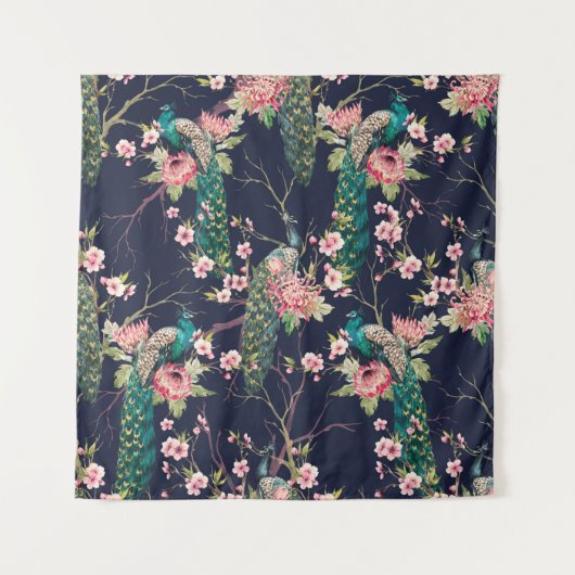 水彩紋様孔雀 タペストリー (正面)