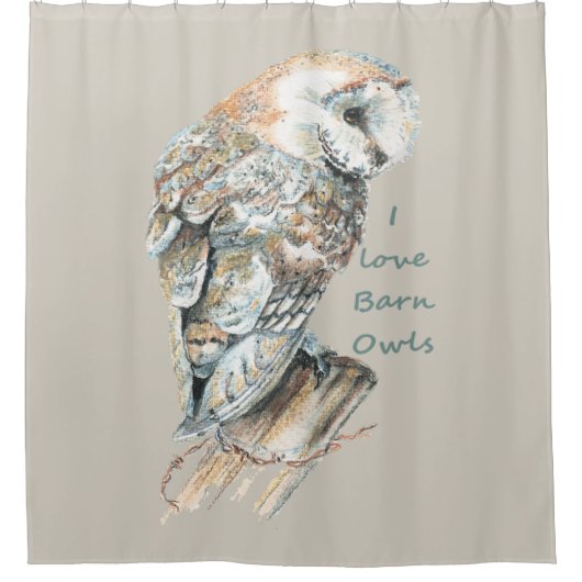 水彩納屋フクロウ引用文 シャワーカーテン (正面)
