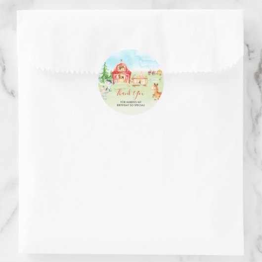 水彩納屋周囲の庭と家畜ありがとう ラウンドシール (バッグ)