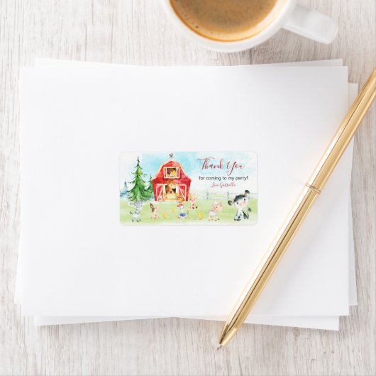 水彩納屋周囲の庭と家畜ありがとう ラベル (インサイチュ)