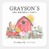 水彩納屋周囲の庭動物キッズファーム誕生日 スクエアシール (正面)