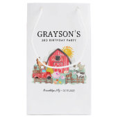 水彩納屋周囲の庭動物キッズファーム誕生日 スモールペーパーバッグ (裏面)