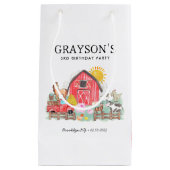 水彩納屋周囲の庭動物キッズファーム誕生日 スモールペーパーバッグ (正面)
