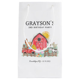 水彩納屋周囲の庭動物キッズファーム誕生日 スモールペーパーバッグ