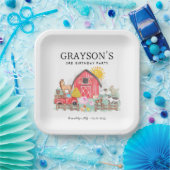 水彩納屋周囲の庭動物キッズファーム誕生日 ペーパープレート (パーティー)