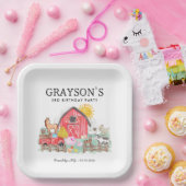 水彩納屋周囲の庭動物キッズファーム誕生日 ペーパープレート (パーティー)