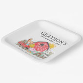 水彩納屋周囲の庭動物キッズファーム誕生日 ペーパープレート (傾斜あり)