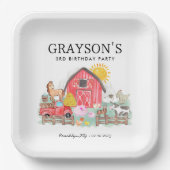 水彩納屋周囲の庭動物キッズファーム誕生日 ペーパープレート (正面)